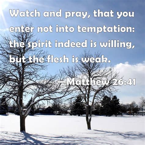 Matthew 26:41 Watch and pray, that you enter not into temptation: the spirit indeed is willing ...