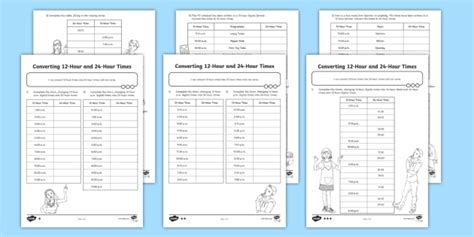 Converting 12-Hour and 24-Hour Clock Differentiated Worksheets