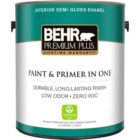 BEHR Premium Plus 1 gal. Ultra Pure White Semi-Gloss Zero VOC Interior ...