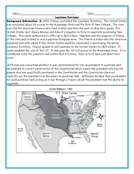 The Louisiana Purchase Map Worksheet with Answer Key by Social Studies Sheets