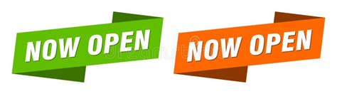 Now Open Banner. Now Open Ribbon Label Sign Set Stock Vector - Illustration of internet, badge ...