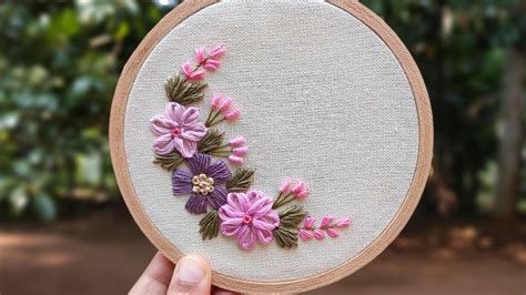 Hand Embroidery Hoop Art with Free Pattern ️ Embroidery by Gossamer/ Rosette Stitch 🌸 - YouTube