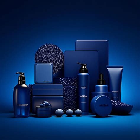 Premium AI Image | A blue box with blue bottles of soap and a bottle of ...