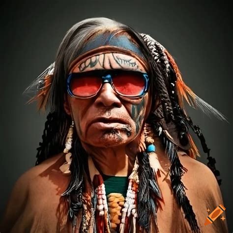 Portrait of a native american chief with face tattoo