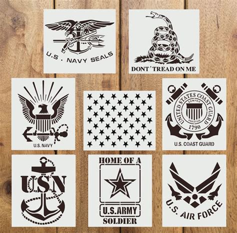 8 Style Plastic Military Stencil Template, U.S Army Navy Air Force USMC ...