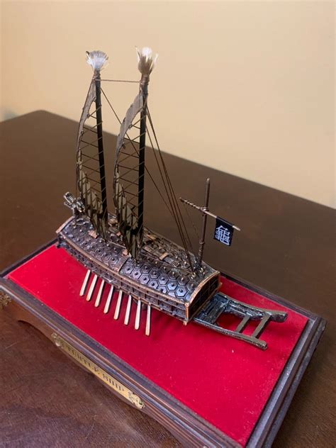 Vintage Korean Turtle Ship Model Display Boat with Case Navy Historical ...