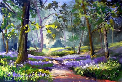 Resultado de imagen de paintings of bluebell meadows | Landscape paintings, Landscape art, Painting