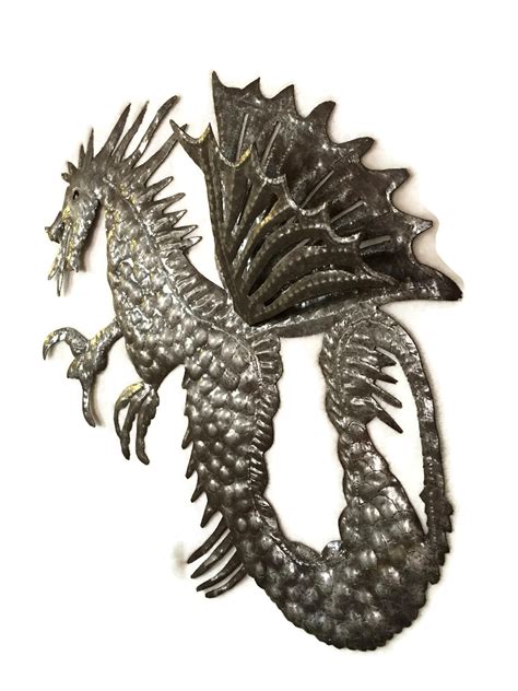 Dragon Wall Sculpture, Metal Wall Art, Recycled Haitian, Indoor and outdoor, steel drum