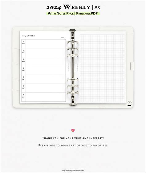 2024 Weekly Planner Printable A5 Planner Insert Horizontal Weekly Planner Template Minimalist ...