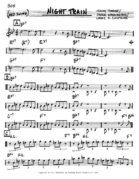 Night Train sheet music by Jimmy Forrest (Real Book - Melody & Chords - C Instruments – 74307)