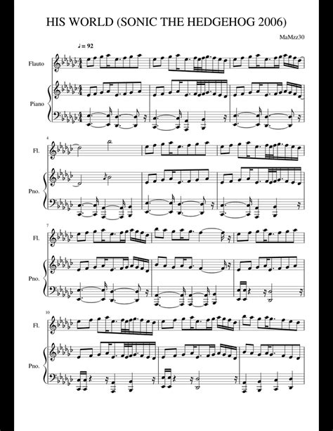 His world sonic sheet music for Flute, Piano download free in PDF or MIDI