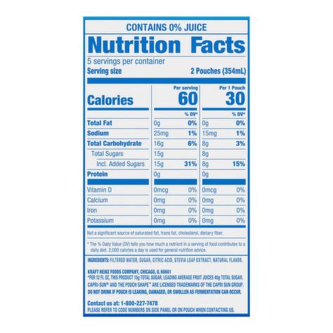 Capri Sun Fruit Punch Nutrition Facts Label | Besto Blog