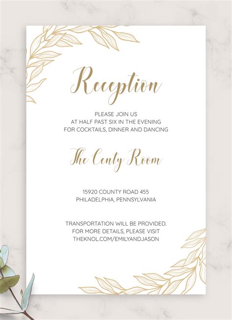 Download Printable Golden Wedding Reception Card PDF