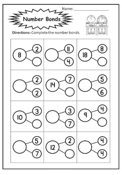 10 Printable Number Bonds Worksheets numbers 1-20 for - Etsy