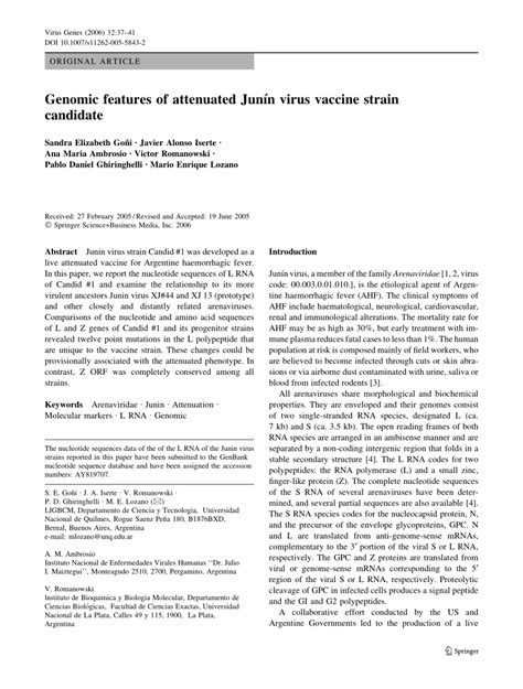 (PDF) Genomic Features of Attenuated Junín Virus Vaccine Strain Candidate