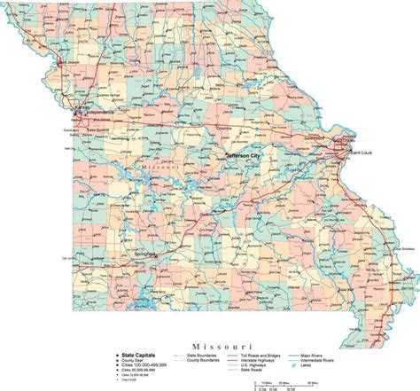 Missouri Digital Vector Map with Counties, Major Cities, Roads, Rivers & Lakes – Map Resources