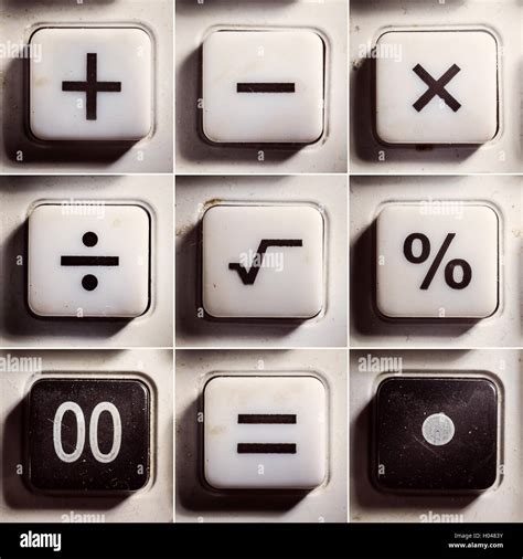 Set of buttons from an old calculator, symbols of mathematical ...