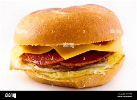 Taylor ham, pork roll, egg and cheese breakfast sandwich on a kaiser ...