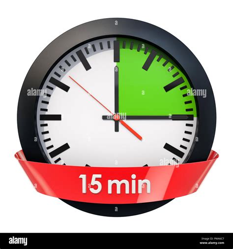 Clock face with 15 minutes timer. 3D rendering isolated on white ...