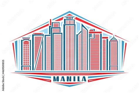 Vector illustration of Manila, horizontal logo with linear design famous manila city scape on ...