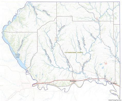 Topographic map of Pottawatomie County, Kansas | Map, Topographic map ...