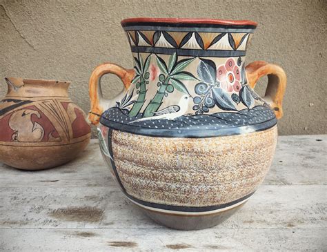 Large Vase Tonala Pottery Olla with Handles Mexican Pottery Burnished Pottery Mexican Decor ...