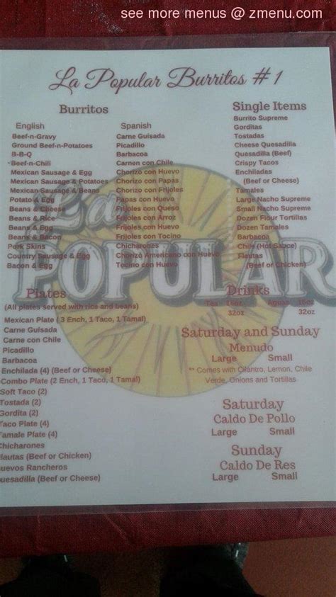 Online Menu of La Popular Restaurant, Abilene, Texas, 79606 - Zmenu