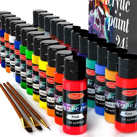 Amazon.com: Acrylic Paint Set of 24 Colors 2fl oz 60ml Bottles with 3 ...