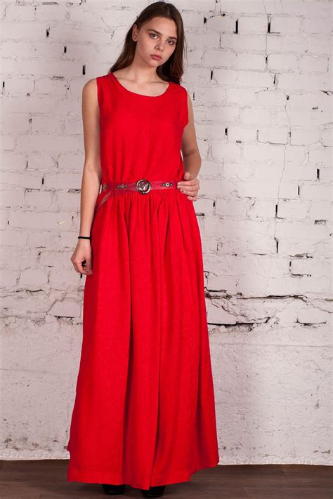 Red Maxi Sundress Evening Dress Cotton Long Summer Dress - Etsy