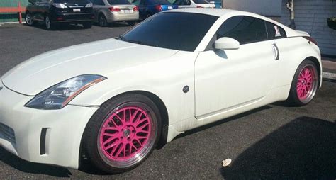 Nissan Z - white car with hot pink rims ♥ Pink Rims, Pink Car, My Dream ...