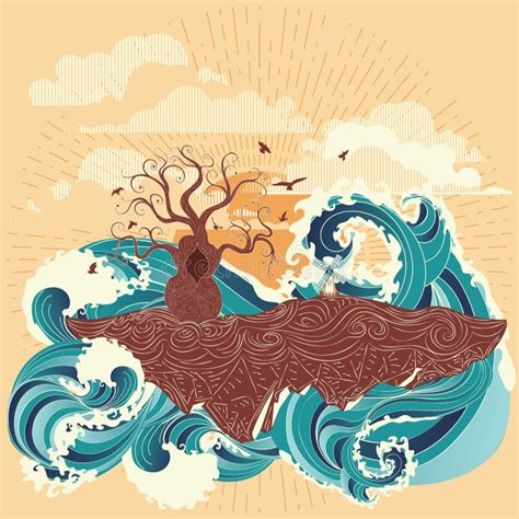 Sunset sea and tree stock vector. Illustration of print - 149986350