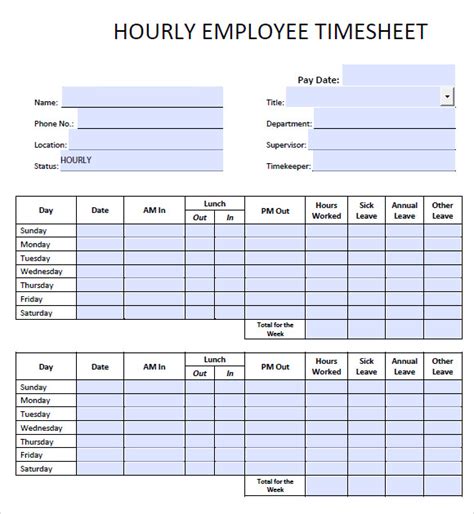 Hourly Timesheet Template Excel - SampleTemplatess - SampleTemplatess