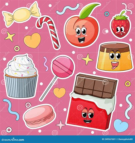 Set of Funny Food and Dessert Characters Stock Vector - Illustration of ...