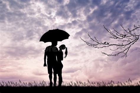 Couple with Umbrella in the Rain Stock Illustration - Illustration of weather, romantic: 79354879