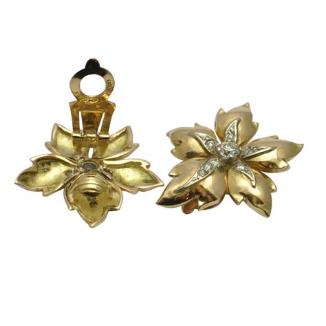 Diamond 18ct Gold Clip On Flower Earrings - Plaza Jewellery