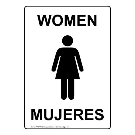 White Women - Mujeres Restroom Sign With Symbol RRBP-7000-Black_on_White