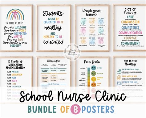 8 SCHOOL NURSE Office Decor School Clinic School Nurse Posters School Health Clinic Room School ...