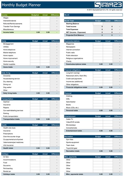 Monthly Budget Planner | Free Budget Spreadsheet for Excel