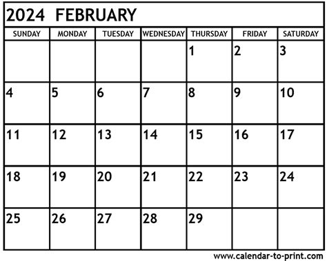 February 2024 Calendar Printable