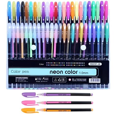 Ink Pens Gel Pens 48 Colors Glitter Markers Fine Point Colored Gel Pen ...