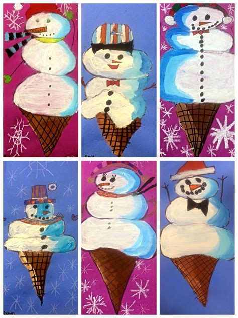 Exploring Art: Elementary Art: 2nd Grade "Snowman Scoops" | Christmas art projects, Winter art ...