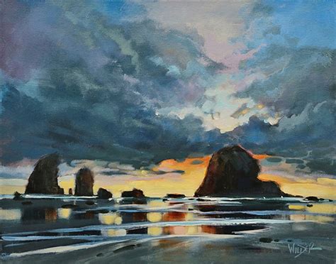 Evening On Cannon Beach | Seascape paintings, Beach painting, Artwork