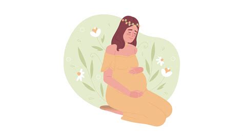 Animated pregnancy emotional support. Pregnant lady with flower crown ...