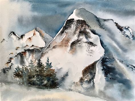 Snowy Mountains (2017) Watercolour by Eugenia Gorbacheva | Original ...