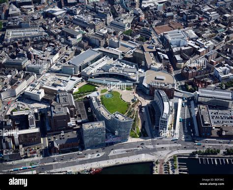 Aerial view of Liverpool city centre, Liverpool One Shopping Centre foreground, North West ...