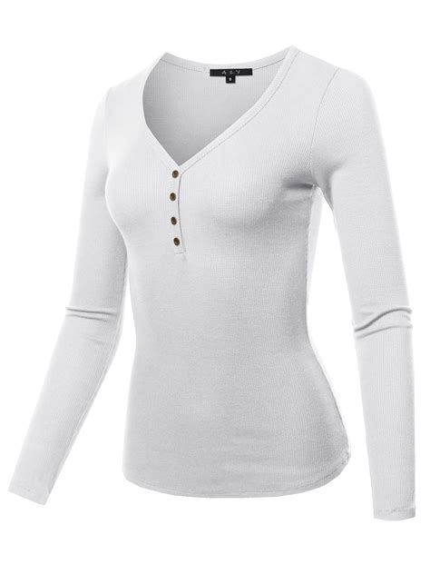 A2Y - A2Y Women's Lightweight Long Sleeve V-Neck Thermal Henley Tops Tees White S - Walmart.com ...