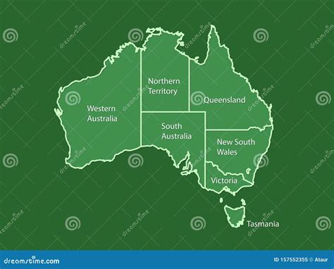 Australia Map Land Area Vector with State Names on Green Background Stock Vector - Illustration ...