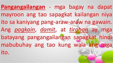 Ang Pagkain Damit At Tirahan Ay Kailangan Ng Tao Upang