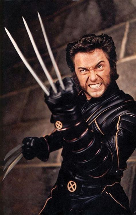 Hugh Jackman 'Wolverine' black leather battle suit on full-size display base from X-Men.