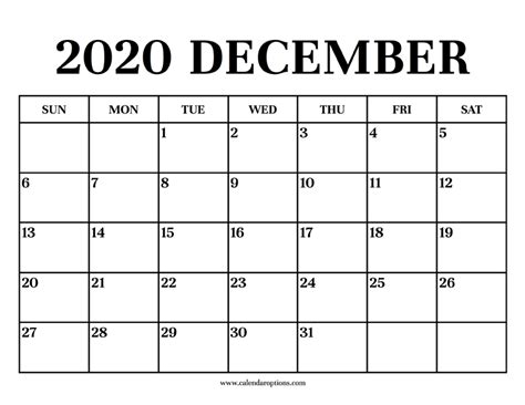 Calendar 2020 December – Calendar Options